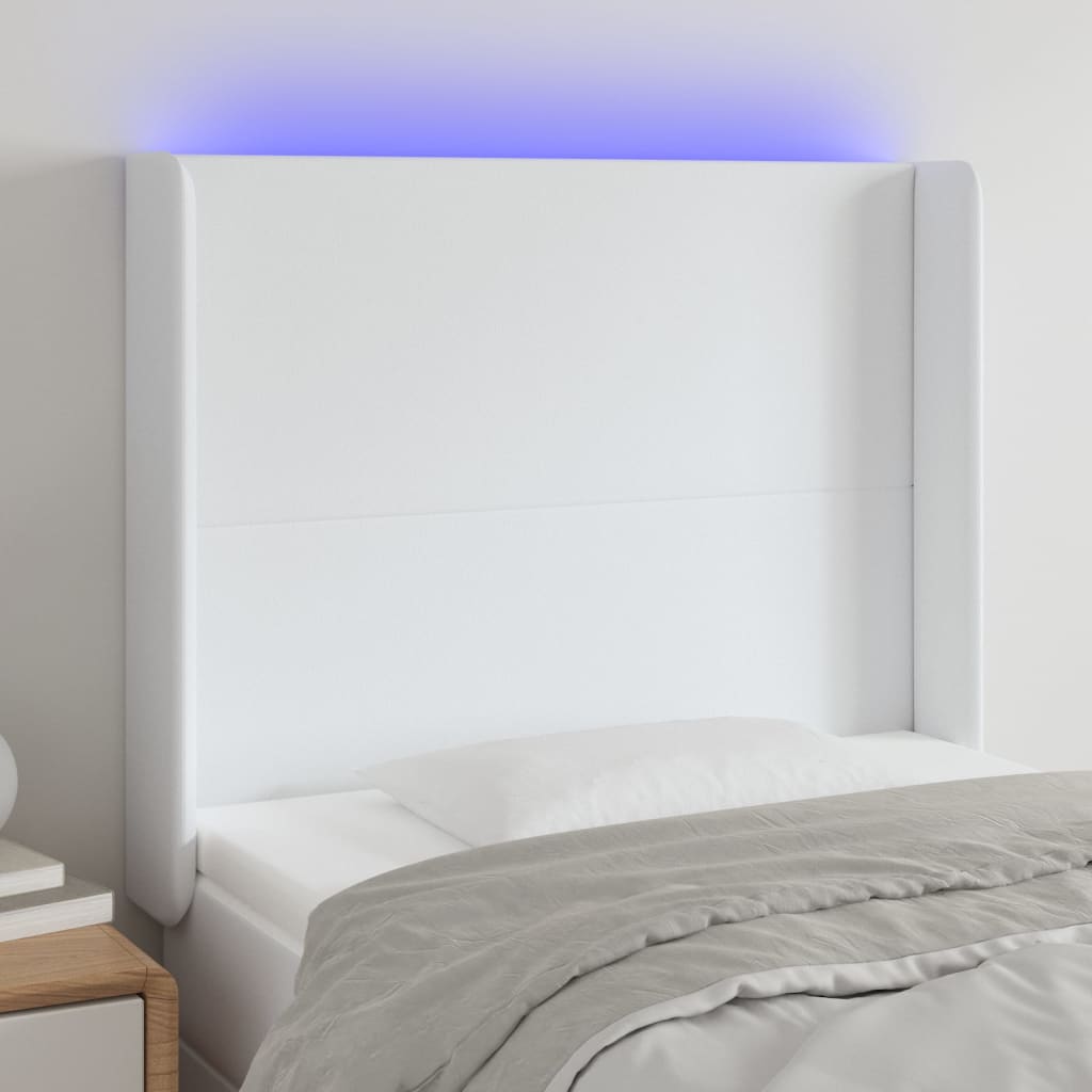 vidaXL Zagłówek do łóżka z LED, biały, 83x16x118/128cm, sztuczna skóra