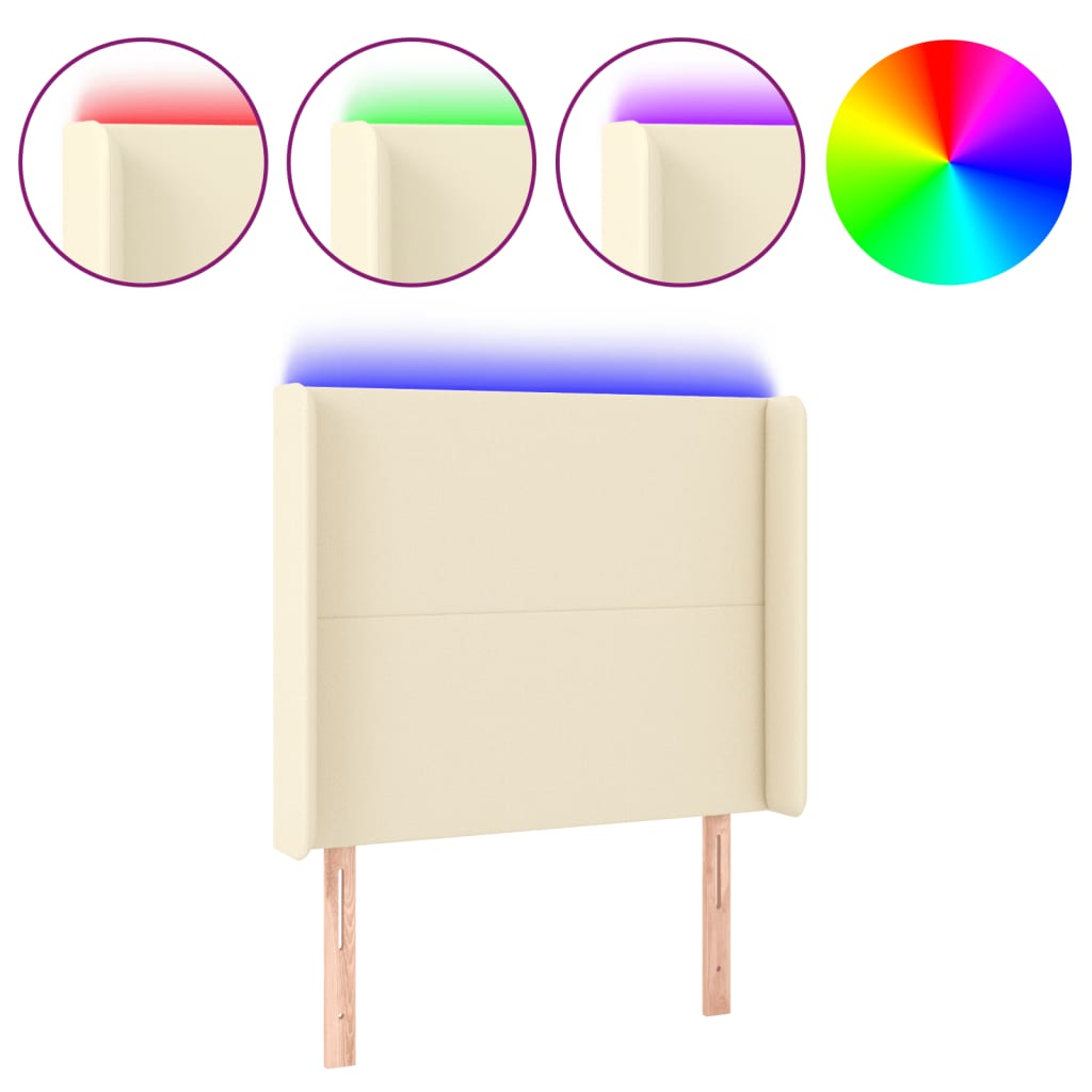 vidaXL Zagłówek do łóżka z LED kremowy 83x16x118/128 cm sztuczna skóra