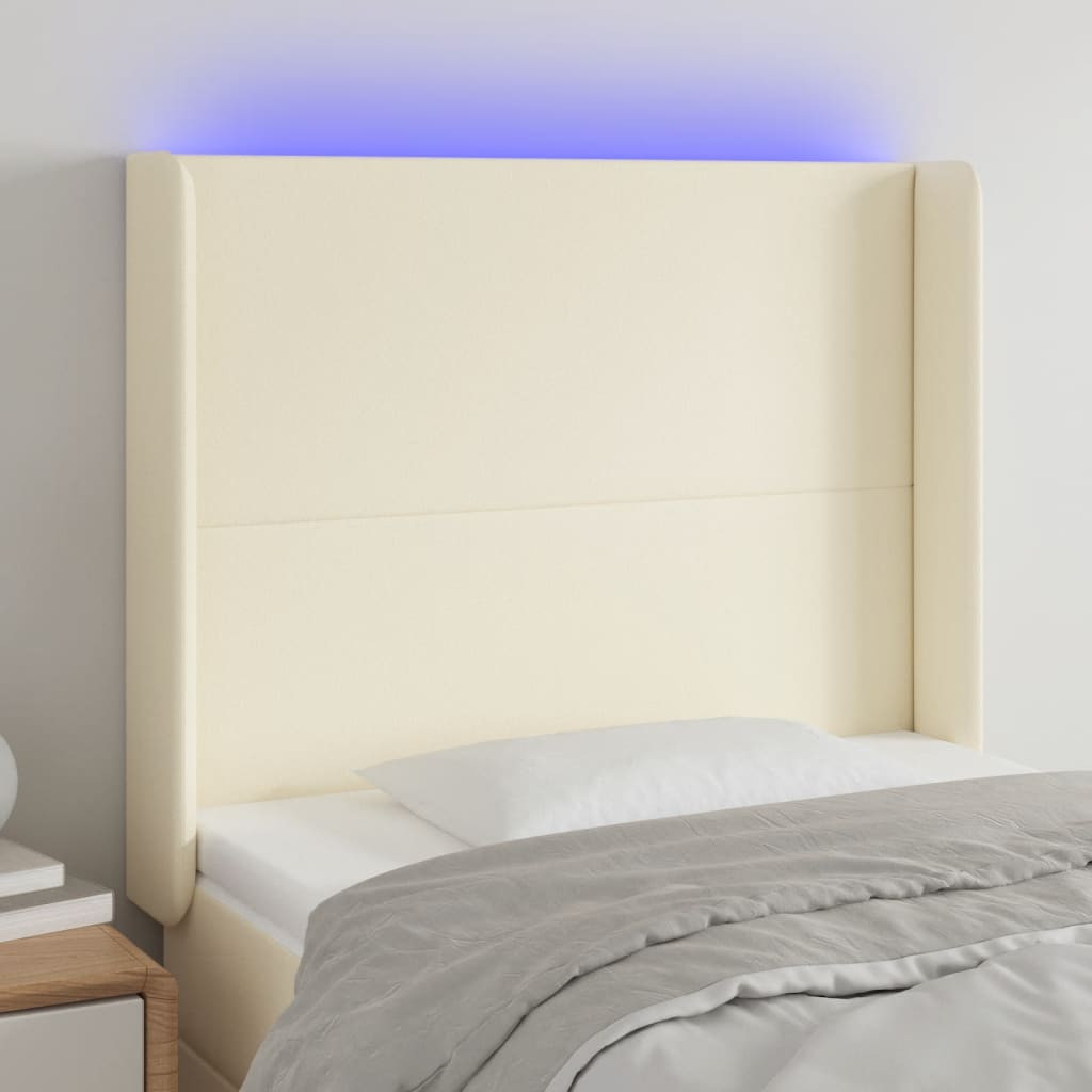 vidaXL Zagłówek do łóżka z LED kremowy 83x16x118/128 cm sztuczna skóra