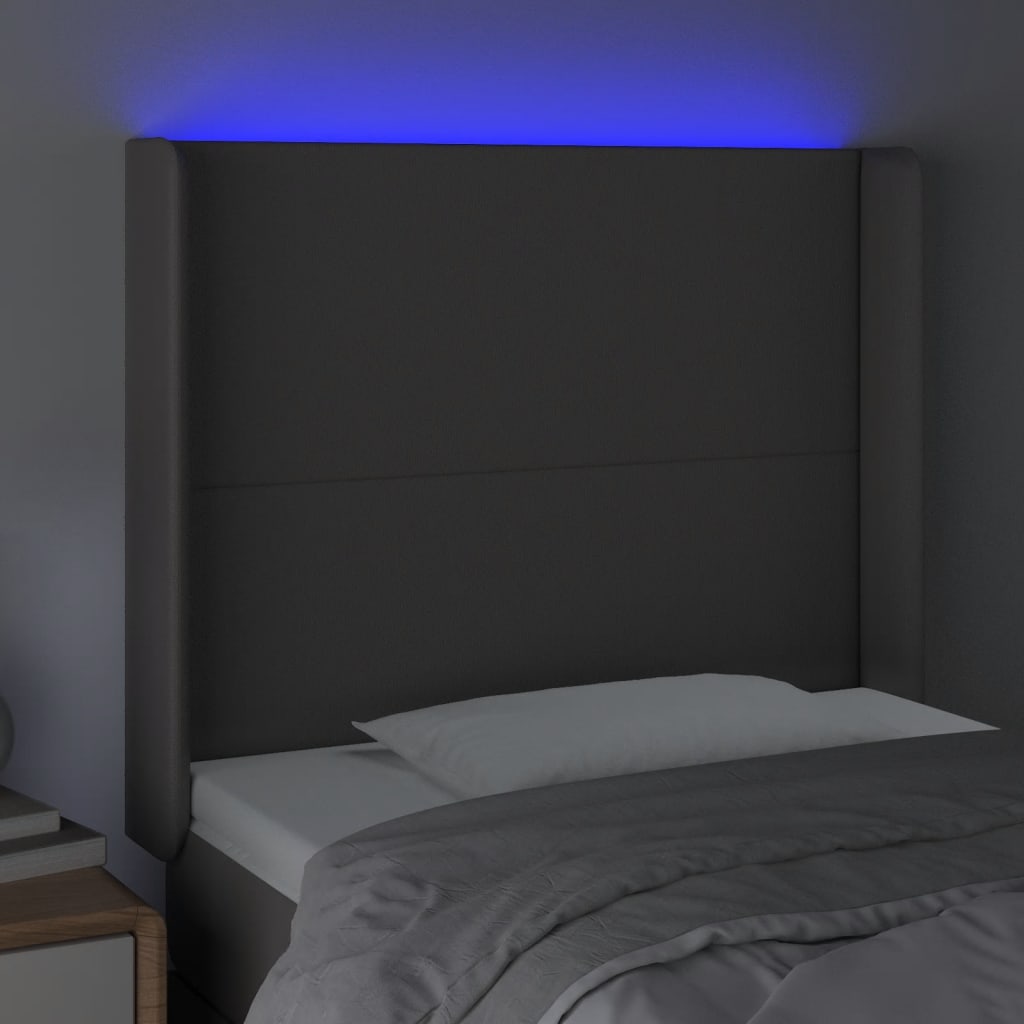 vidaXL Zagłówek do łóżka z LED, szary, 83x16x118/128cm, sztuczna skóra