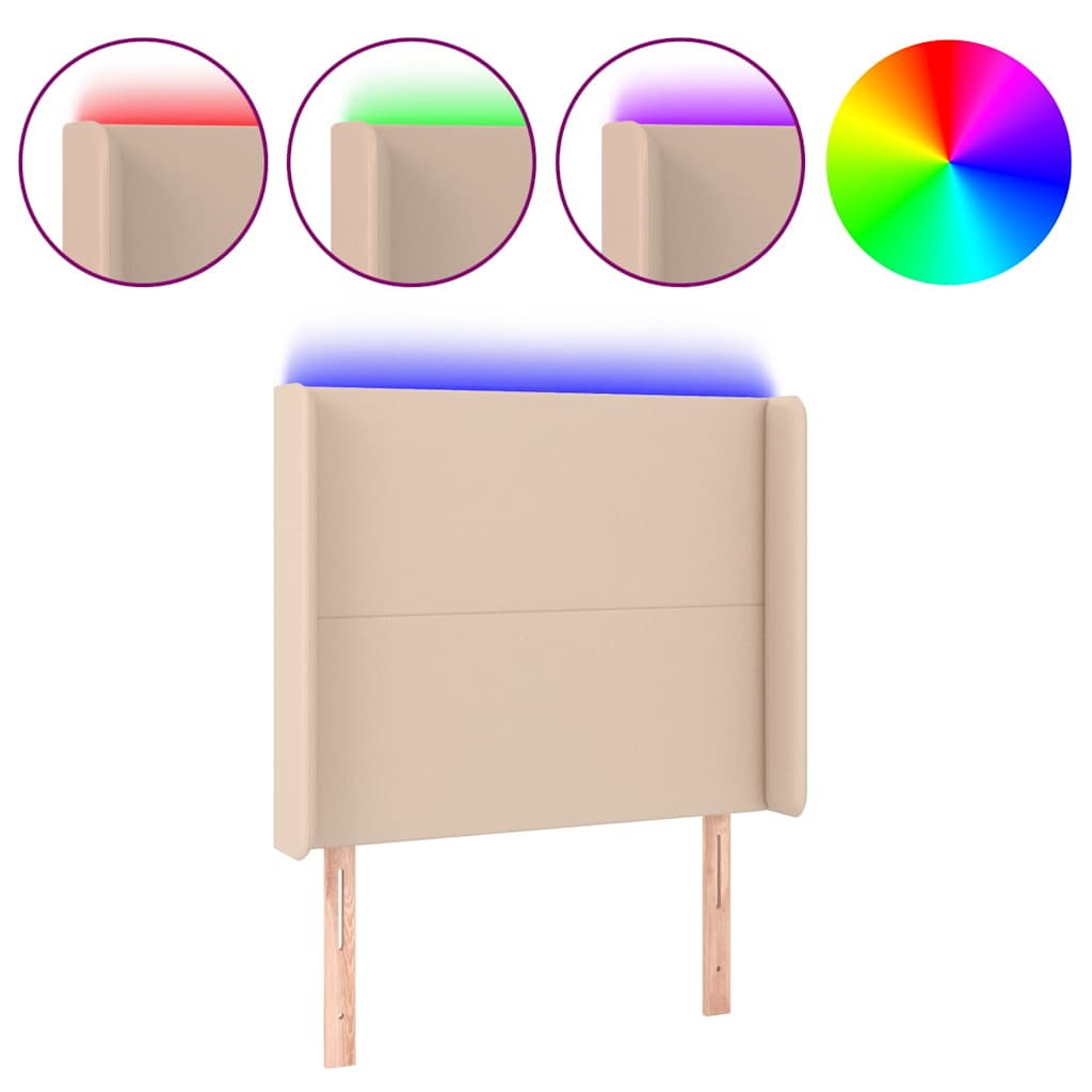 vidaXL Zagłówek do łóżka z LED, cappuccino, 83x16x118/128 cm, ekoskóra