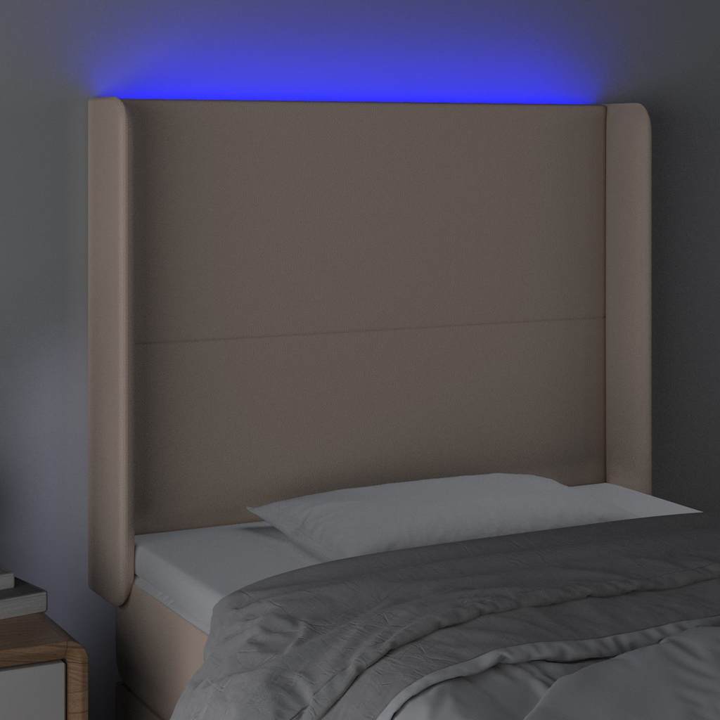 vidaXL Zagłówek do łóżka z LED, cappuccino, 83x16x118/128 cm, ekoskóra