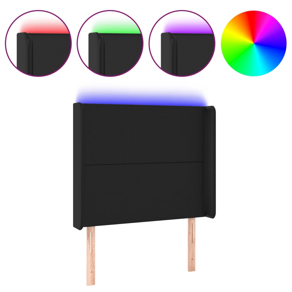 vidaXL Zagłówek do łóżka z LED, czarny, 93x16x118/128cm sztuczna skóra