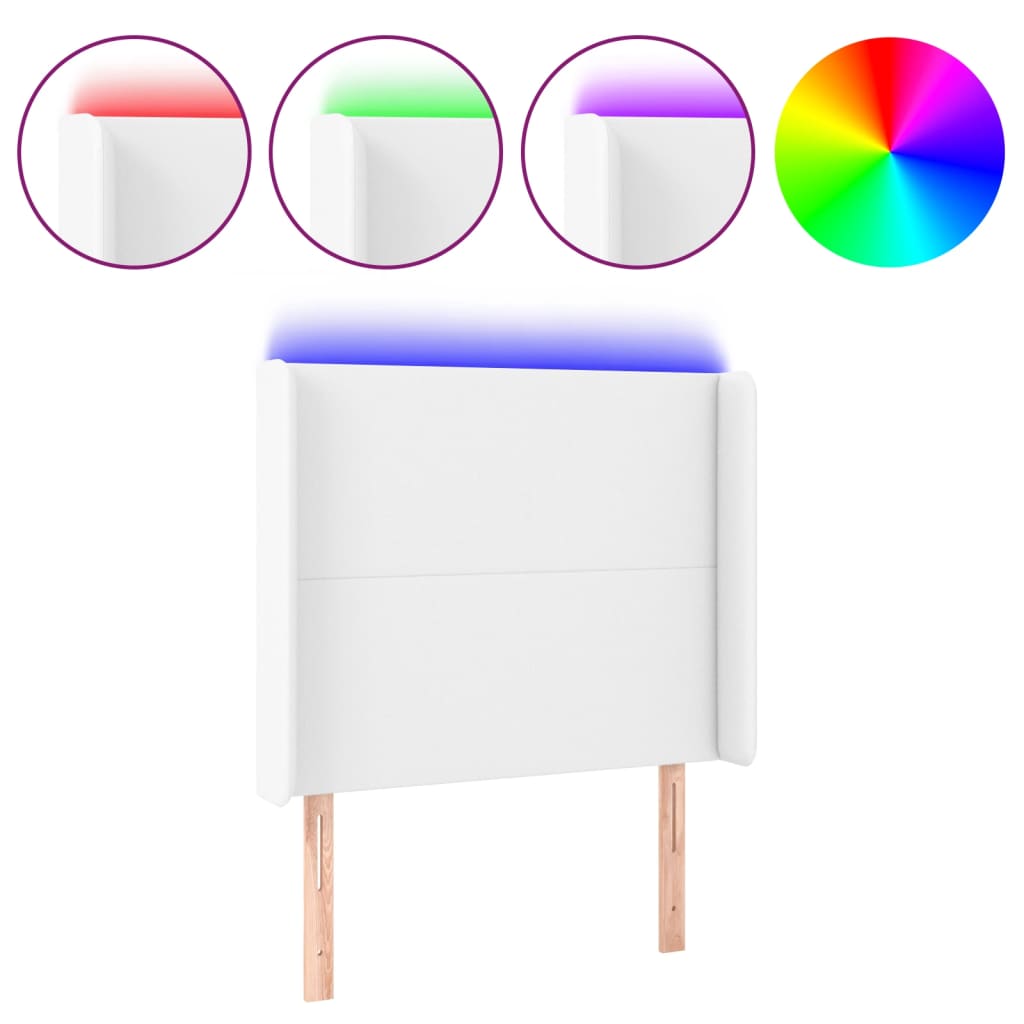 vidaXL Zagłówek do łóżka z LED, biały, 93x16x118/128cm, sztuczna skóra