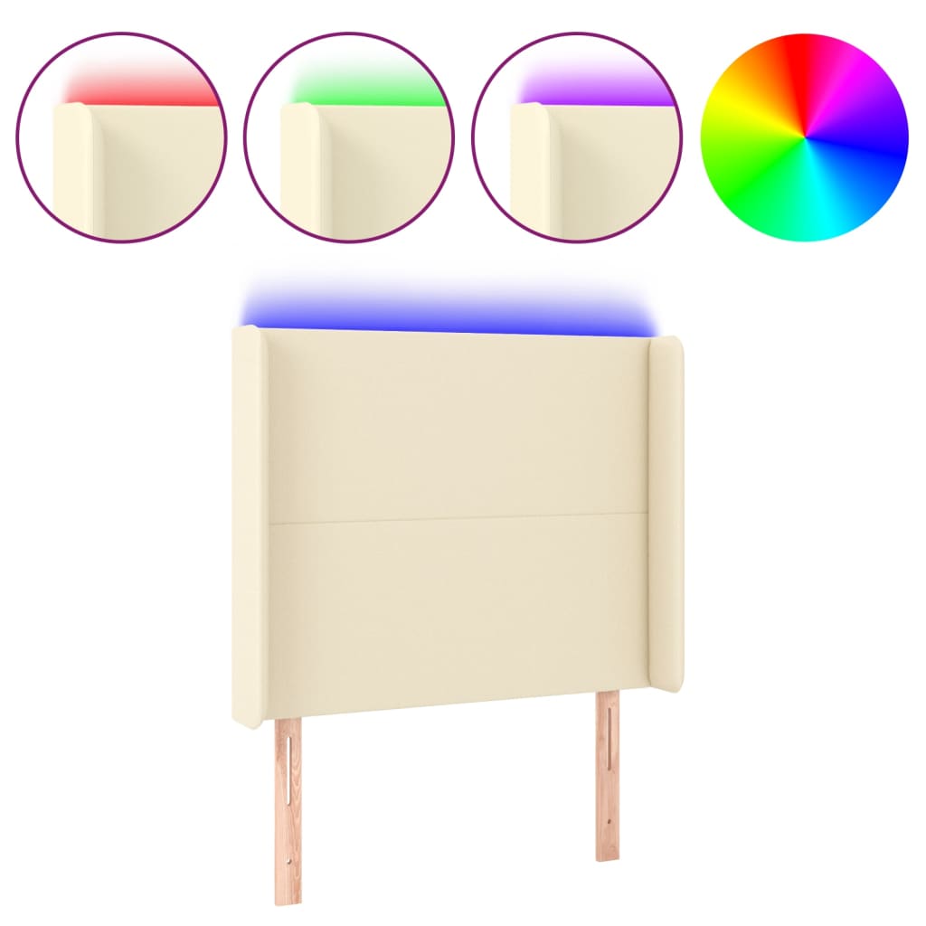 vidaXL Zagłówek do łóżka z LED kremowy 93x16x118/128 cm sztuczna skóra