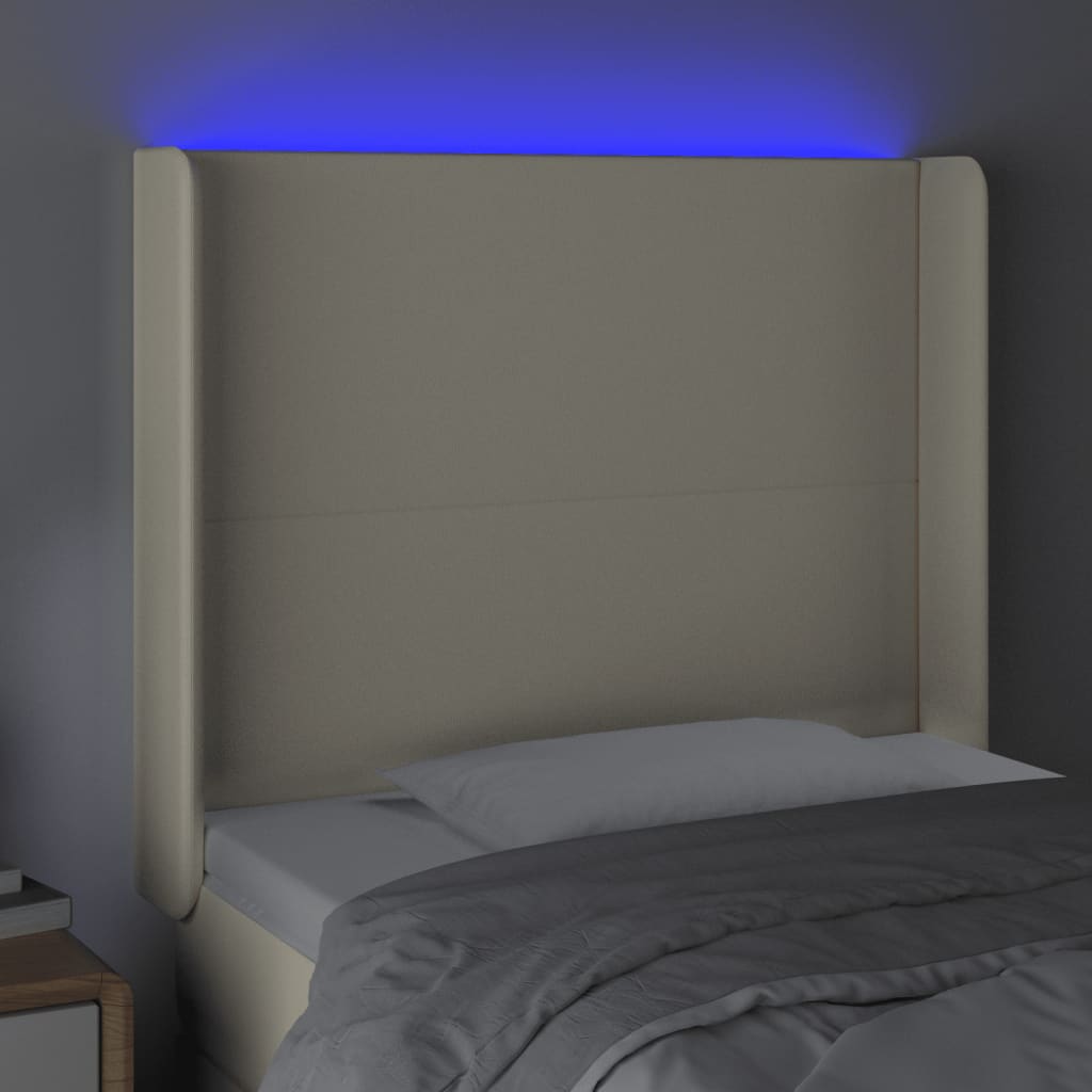 vidaXL Zagłówek do łóżka z LED kremowy 93x16x118/128 cm sztuczna skóra
