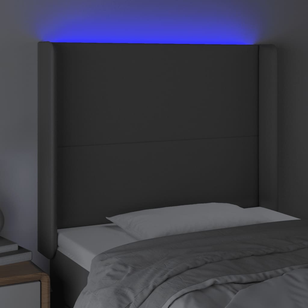 vidaXL Zagłówek do łóżka z LED, szary, 93x16x118/128cm, sztuczna skóra