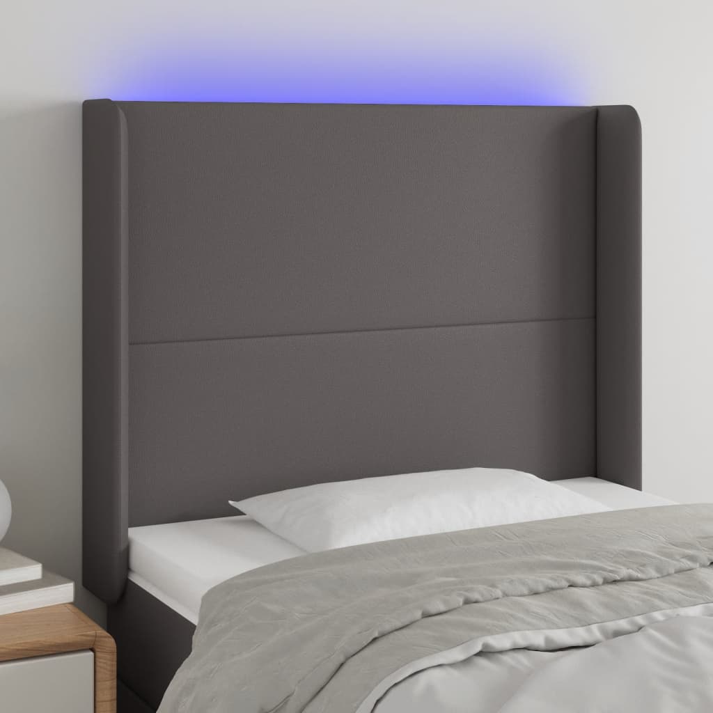 vidaXL Zagłówek do łóżka z LED, szary, 93x16x118/128cm, sztuczna skóra