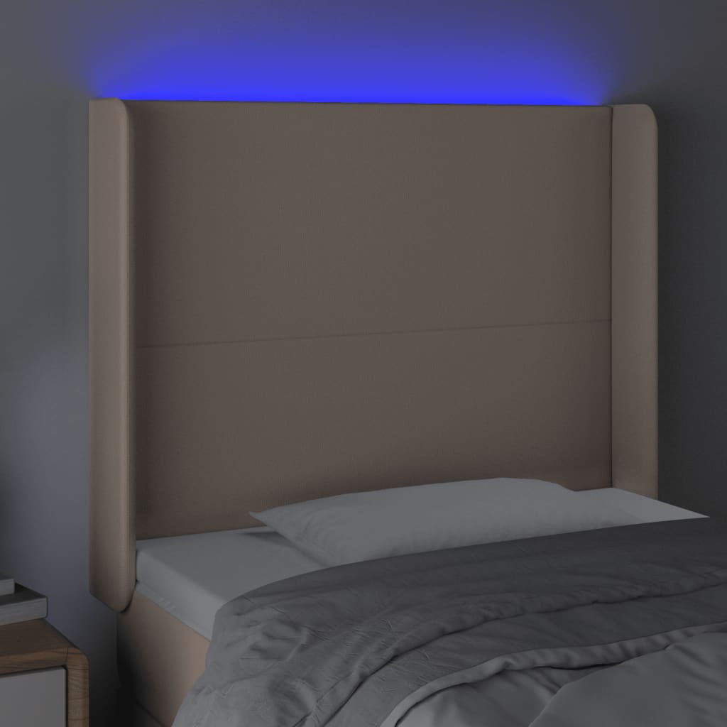 vidaXL Zagłówek do łóżka z LED, cappuccino, 93x16x118/128 cm, ekoskóra