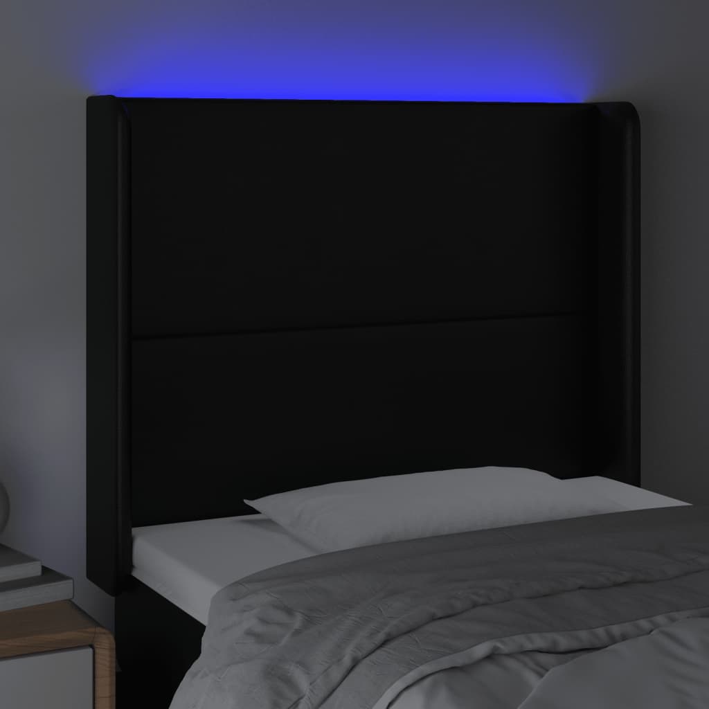 vidaXL Zagłówek do łóżka z LED, czarny 103x16x118/128cm sztuczna skóra