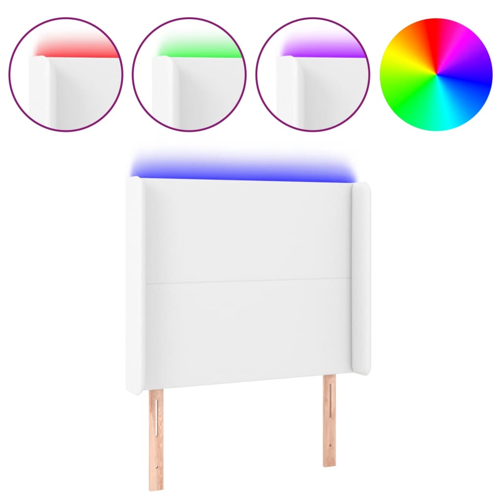 vidaXL Zagłówek do łóżka z LED, biały, 103x16x118/128cm sztuczna skóra