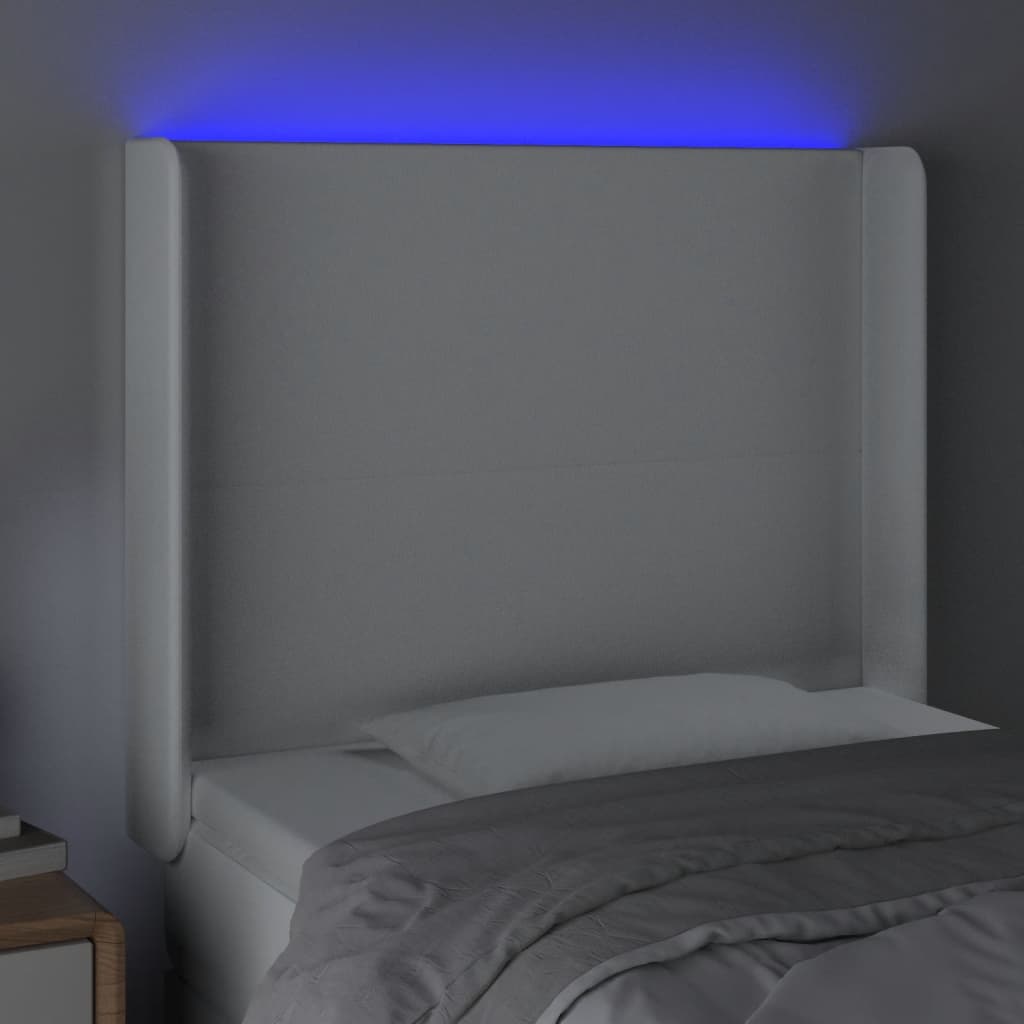 vidaXL Zagłówek do łóżka z LED, biały, 103x16x118/128cm sztuczna skóra