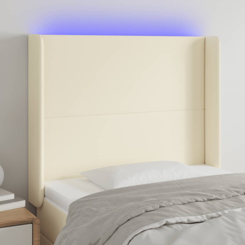 vidaXL Zagłówek do łóżka z LED kremowy 103x16x118/128cm sztuczna skóra