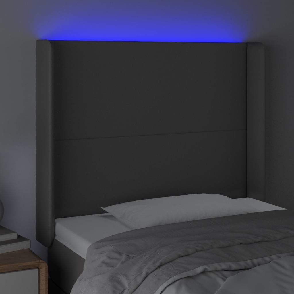 vidaXL Zagłówek do łóżka z LED, szary, 103x16x118/128cm sztuczna skóra