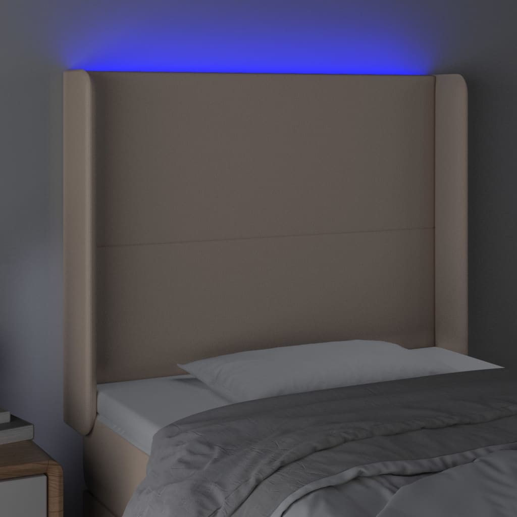 vidaXL Zagłówek do łóżka z LED, cappuccino, 103x16x118/128cm, ekoskóra