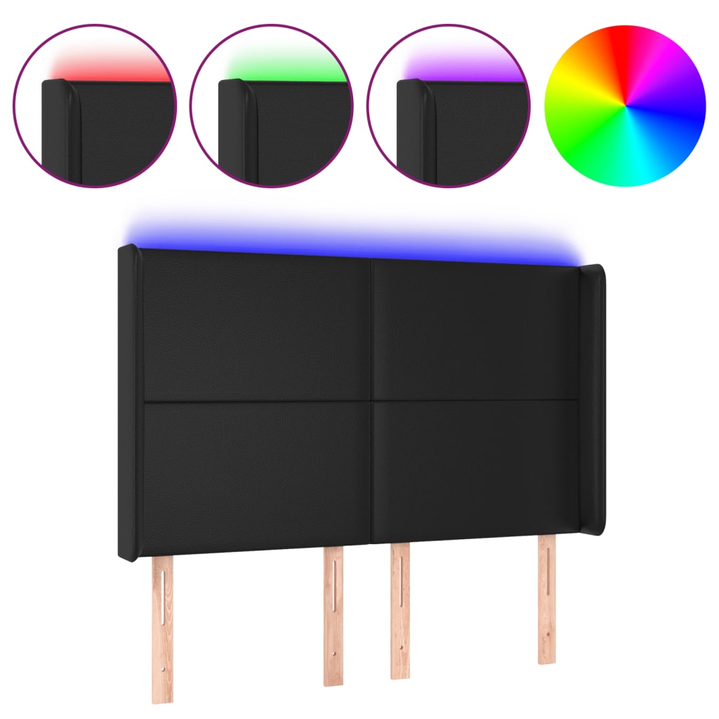 vidaXL Zagłówek do łóżka z LED, czarny 147x16x118/128cm sztuczna skóra
