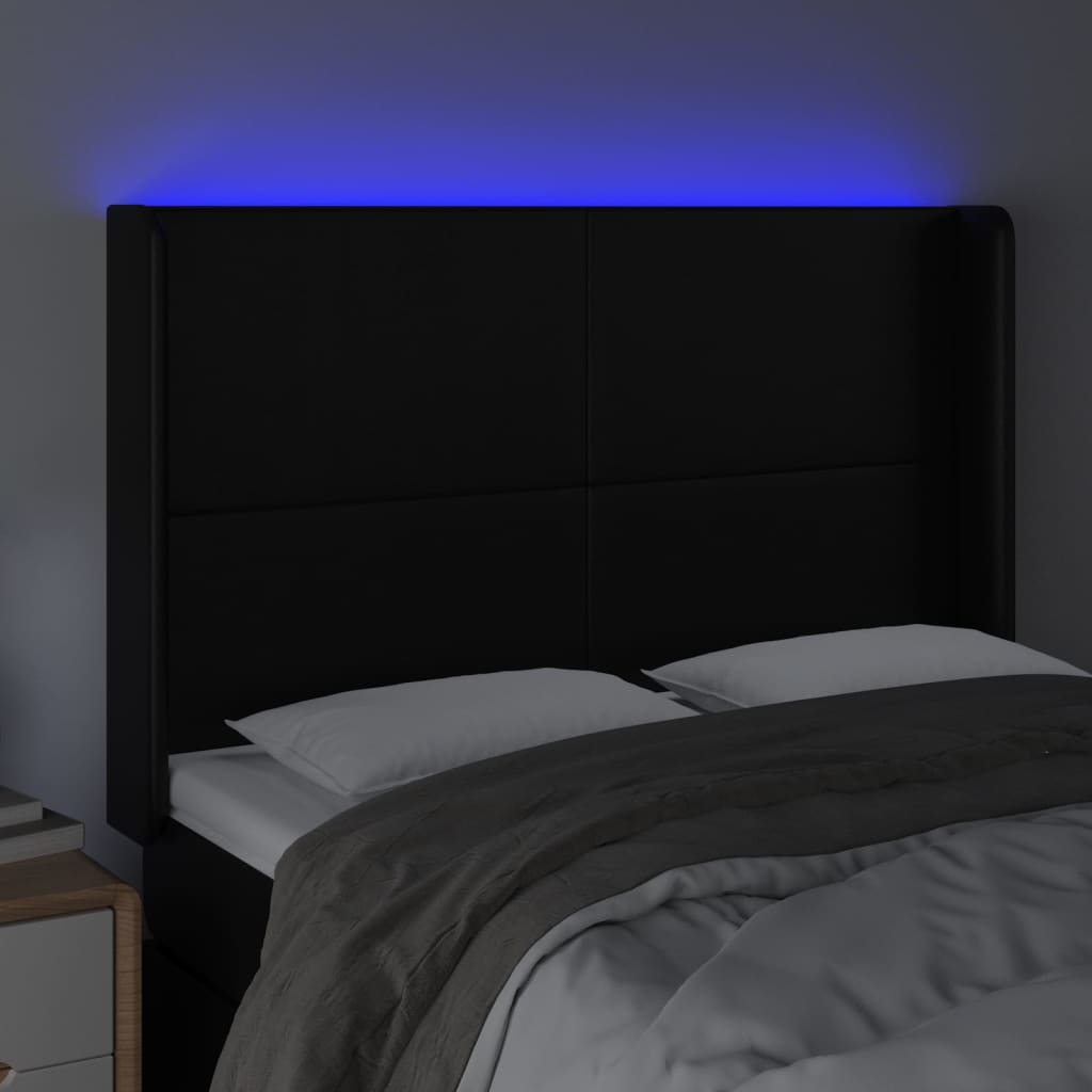 vidaXL Zagłówek do łóżka z LED, czarny 147x16x118/128cm sztuczna skóra