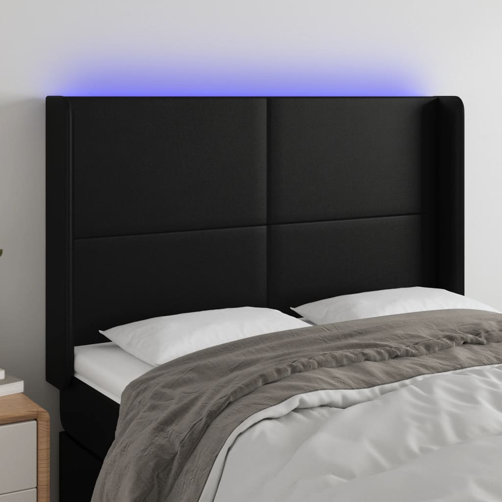 vidaXL Zagłówek do łóżka z LED, czarny 147x16x118/128cm sztuczna skóra