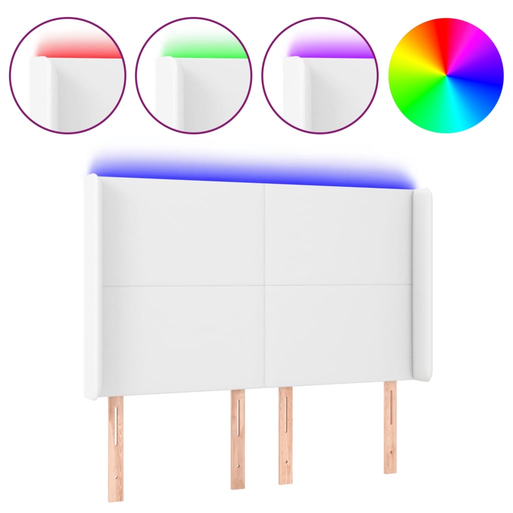 vidaXL Zagłówek do łóżka z LED, biały, 147x16x118/128cm sztuczna skóra