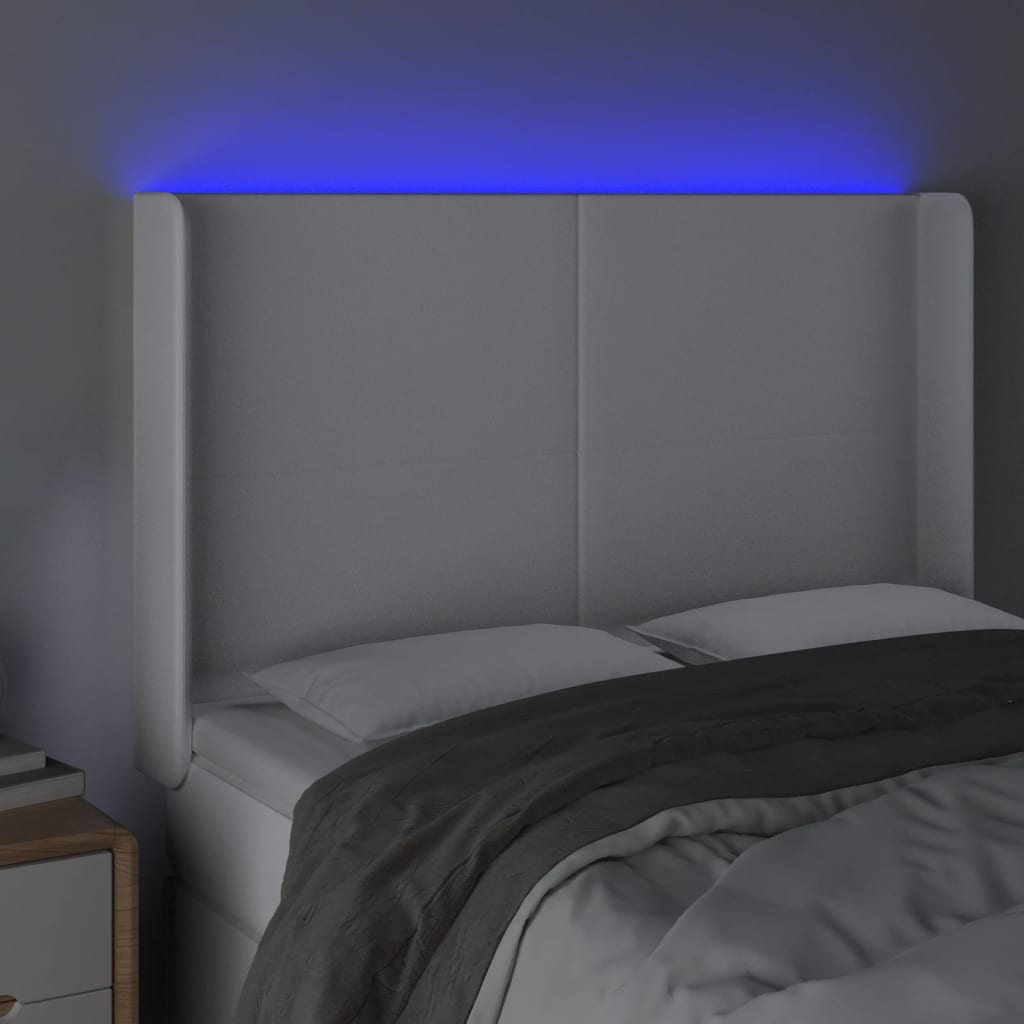 vidaXL Zagłówek do łóżka z LED, biały, 147x16x118/128cm sztuczna skóra