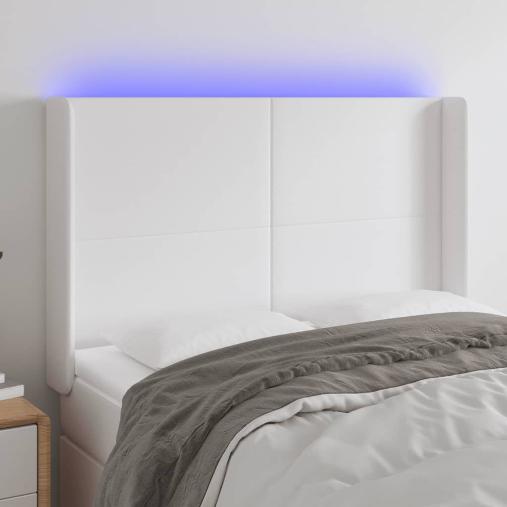 vidaXL Zagłówek do łóżka z LED, biały, 147x16x118/128cm sztuczna skóra