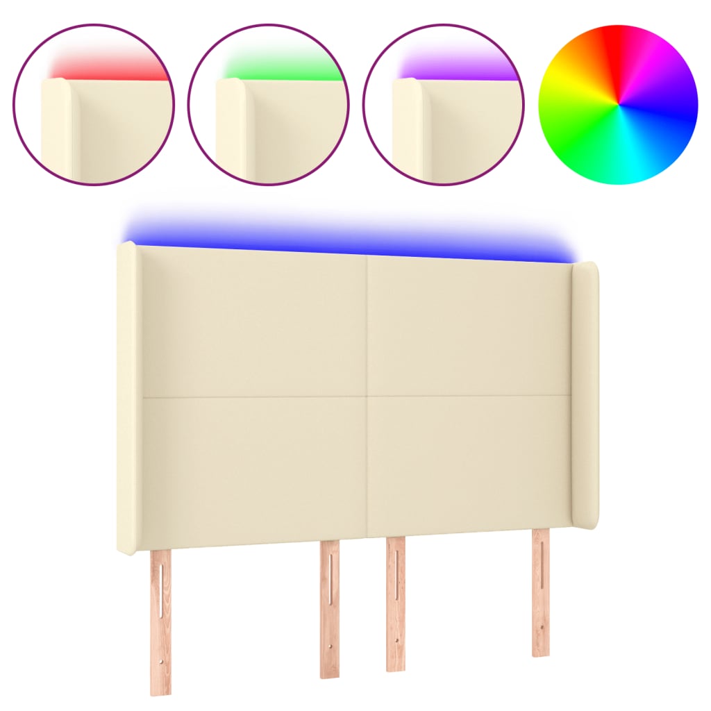 vidaXL Zagłówek do łóżka z LED kremowy 147x16x118/128cm sztuczna skóra