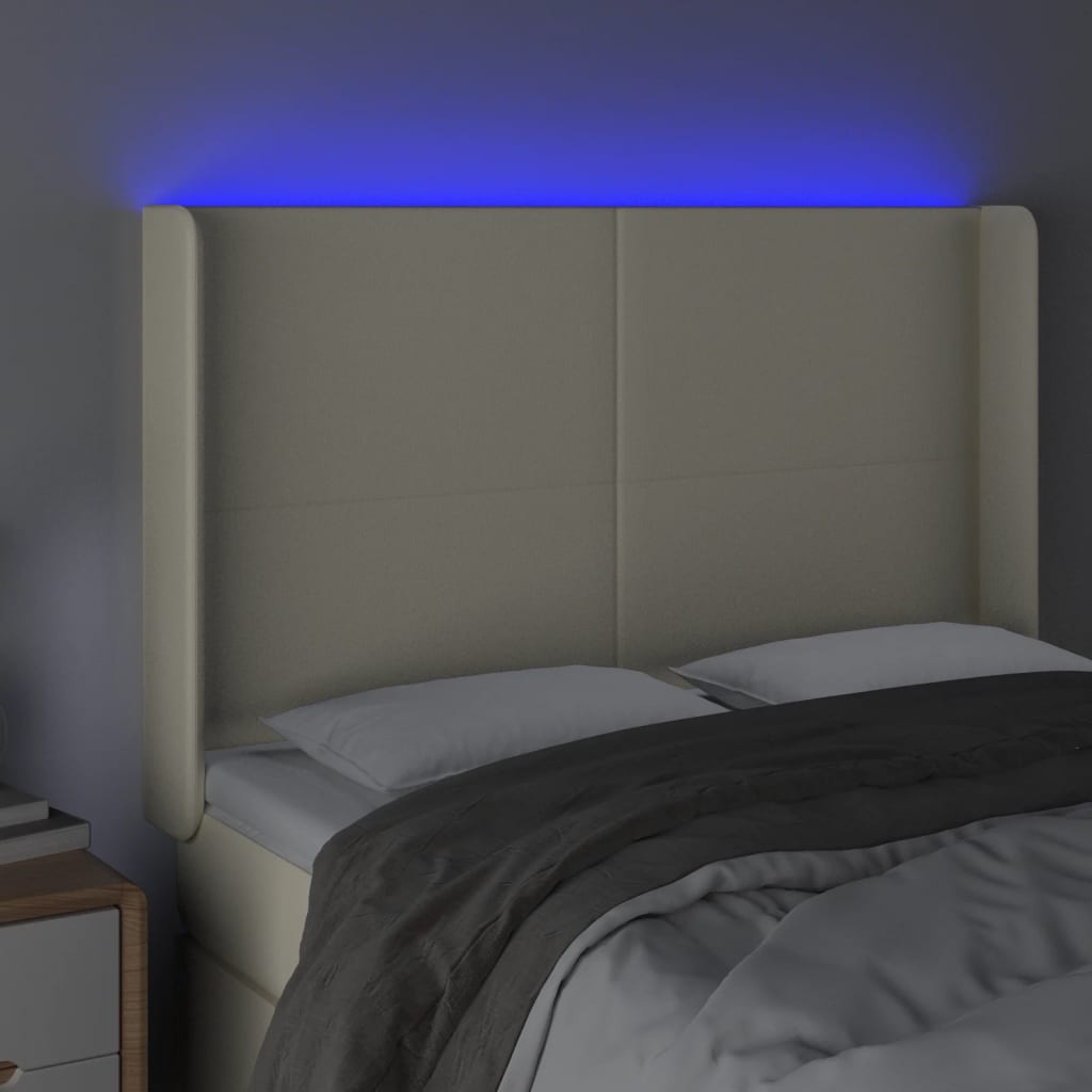 vidaXL Zagłówek do łóżka z LED kremowy 147x16x118/128cm sztuczna skóra