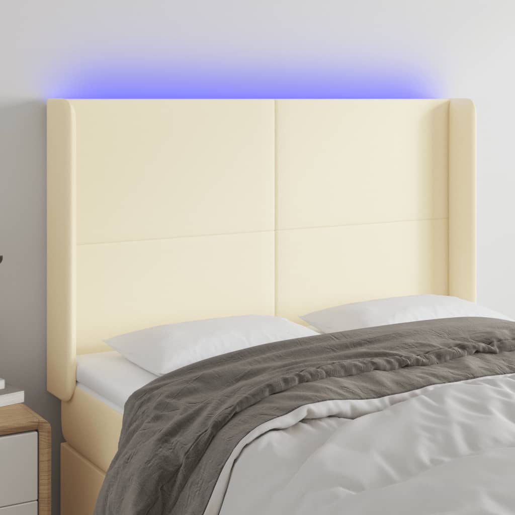 vidaXL Zagłówek do łóżka z LED kremowy 147x16x118/128cm sztuczna skóra
