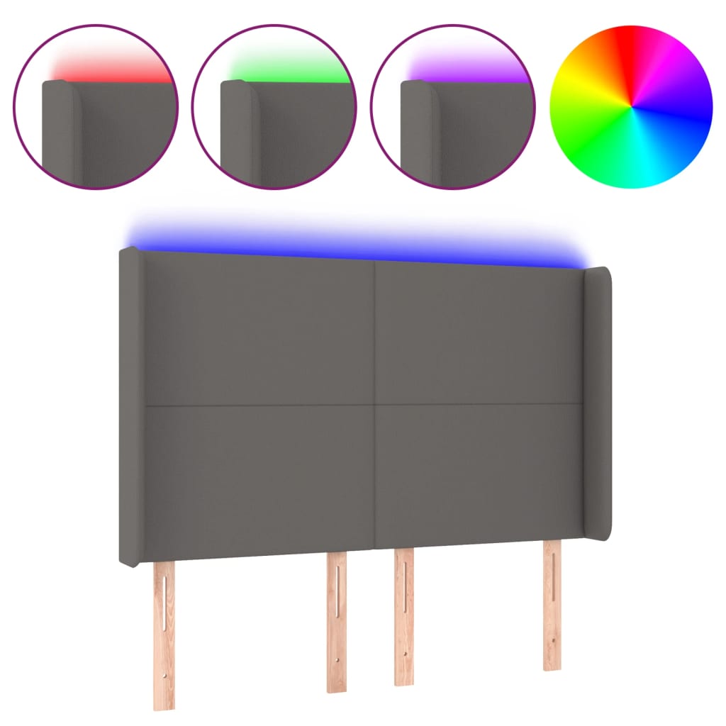 vidaXL Zagłówek do łóżka z LED, szary, 147x16x118/128cm sztuczna skóra