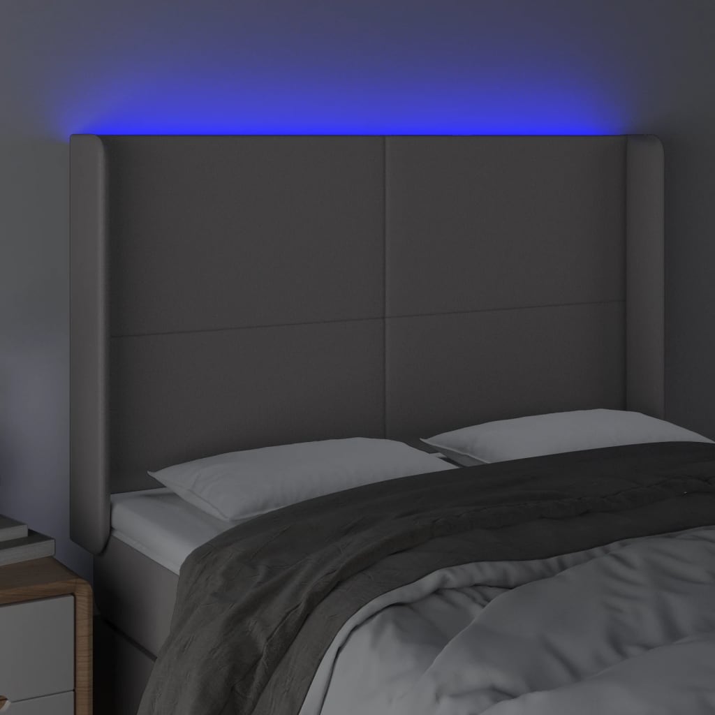 vidaXL Zagłówek do łóżka z LED, szary, 147x16x118/128cm sztuczna skóra