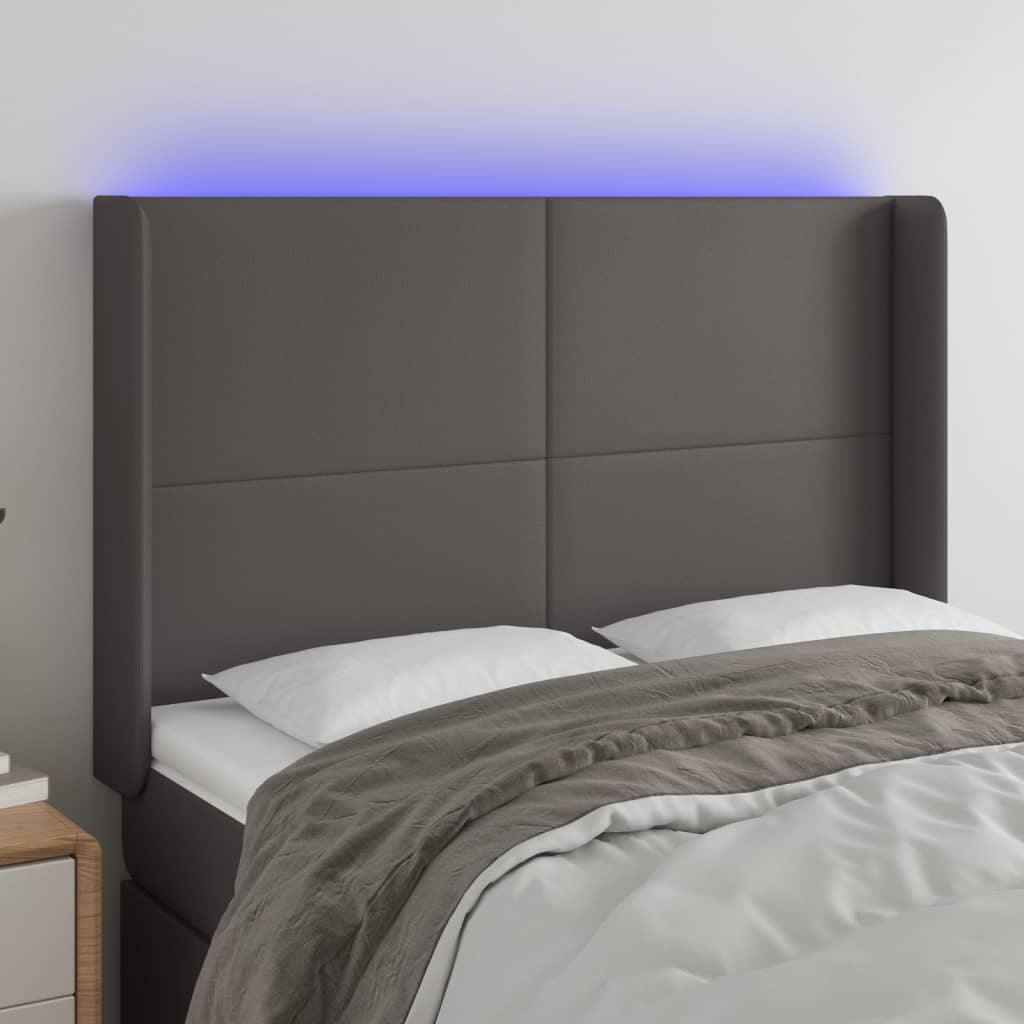 vidaXL Zagłówek do łóżka z LED, szary, 147x16x118/128cm sztuczna skóra