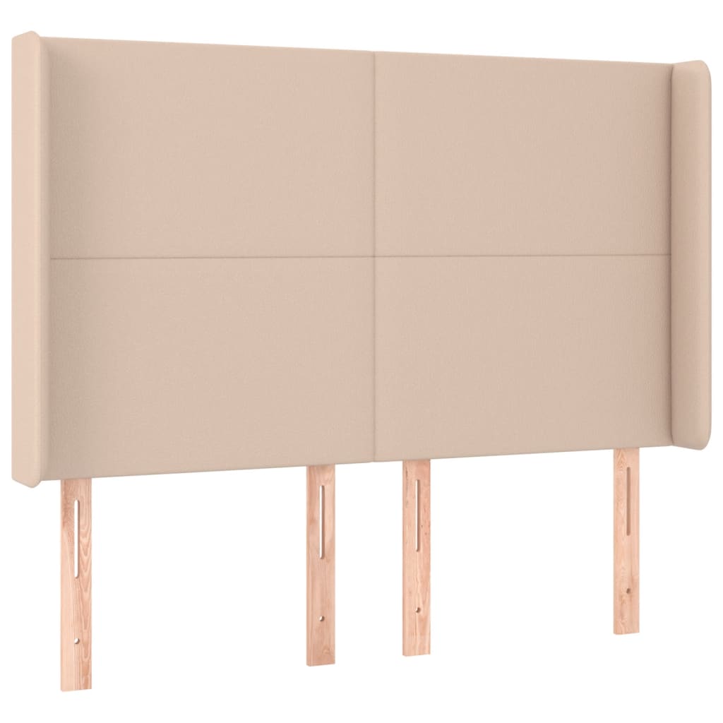 vidaXL Zagłówek do łóżka z LED, cappuccino, 147x16x118/128cm, ekoskóra