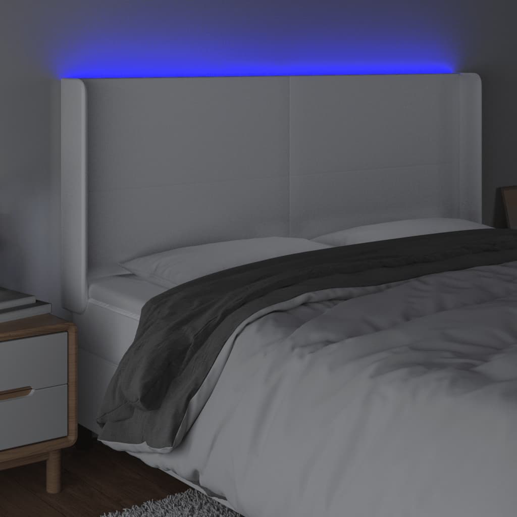 vidaXL Zagłówek do łóżka z LED, biały, 163x16x118/128cm sztuczna skóra