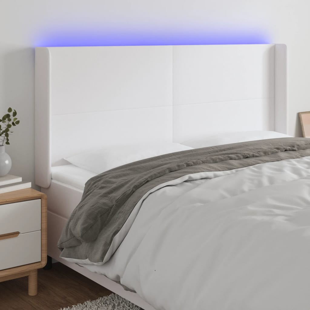 vidaXL Zagłówek do łóżka z LED, biały, 163x16x118/128cm sztuczna skóra