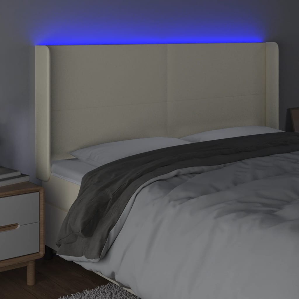 vidaXL Zagłówek do łóżka z LED kremowy 163x16x118/128cm sztuczna skóra