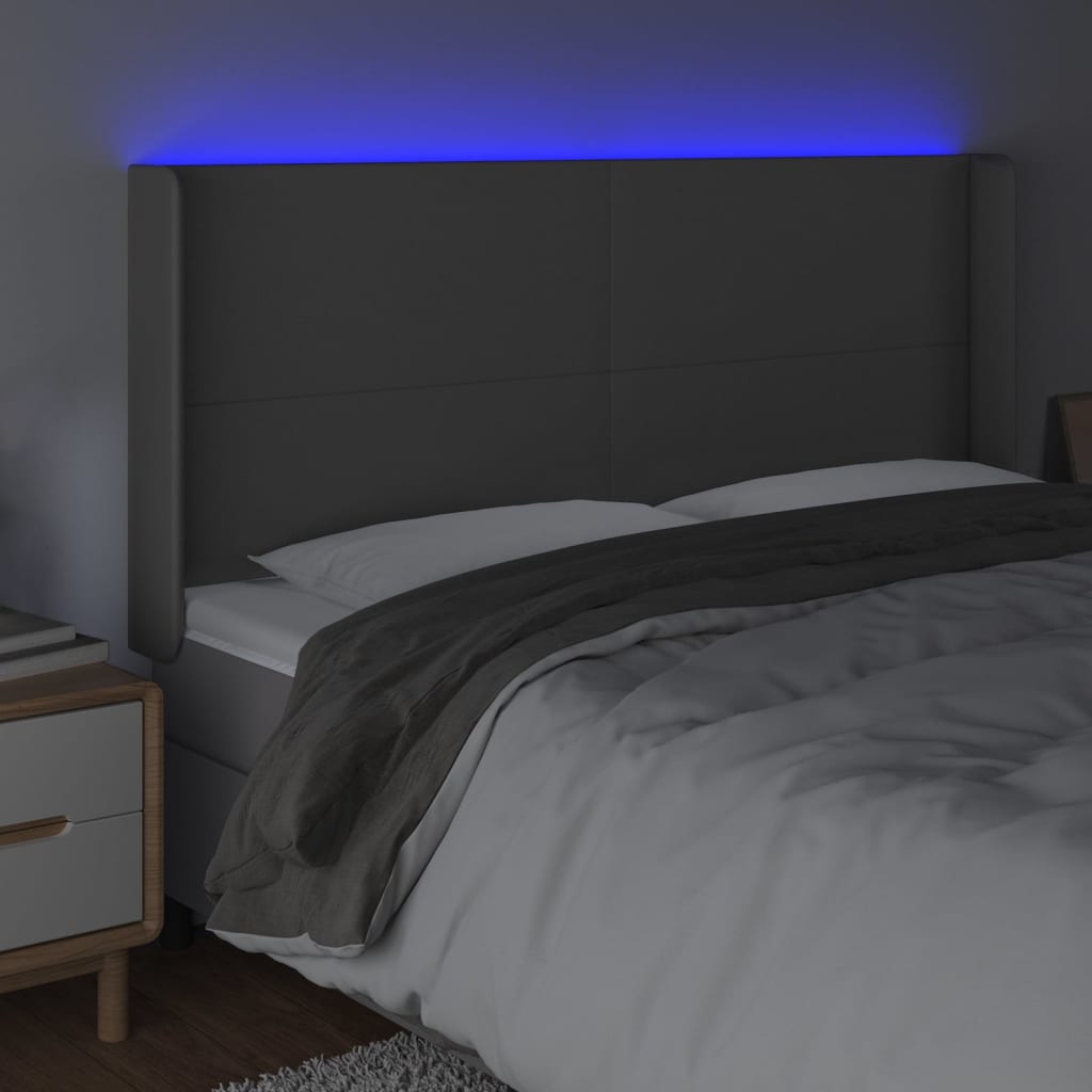 vidaXL Zagłówek do łóżka z LED, szary, 163x16x118/128cm sztuczna skóra