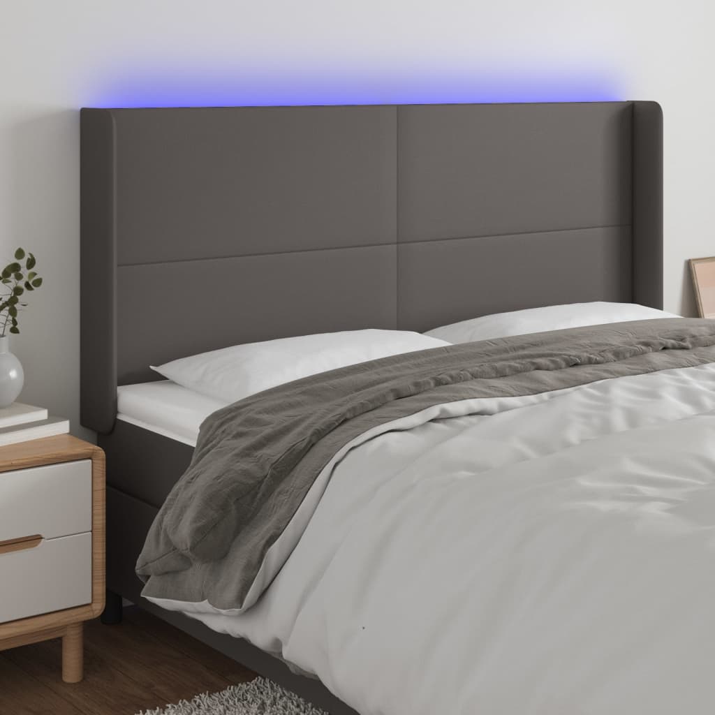 vidaXL Zagłówek do łóżka z LED, szary, 163x16x118/128cm sztuczna skóra