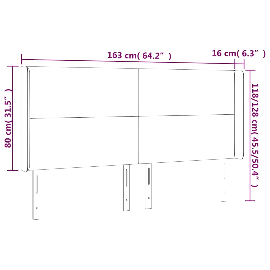 vidaXL Zagłówek do łóżka z LED, cappuccino, 163x16x118/128cm, ekoskóra