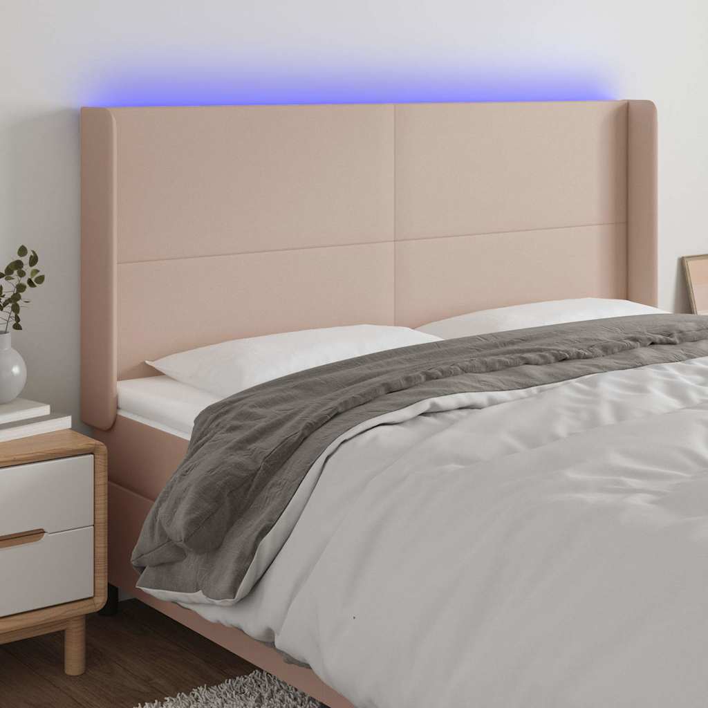 vidaXL Zagłówek do łóżka z LED, cappuccino, 163x16x118/128cm, ekoskóra