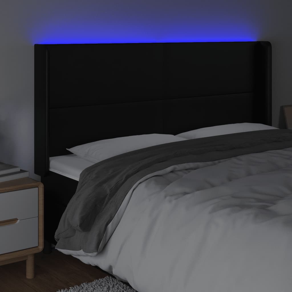 vidaXL Zagłówek do łóżka z LED, czarny 183x16x118/128cm sztuczna skóra