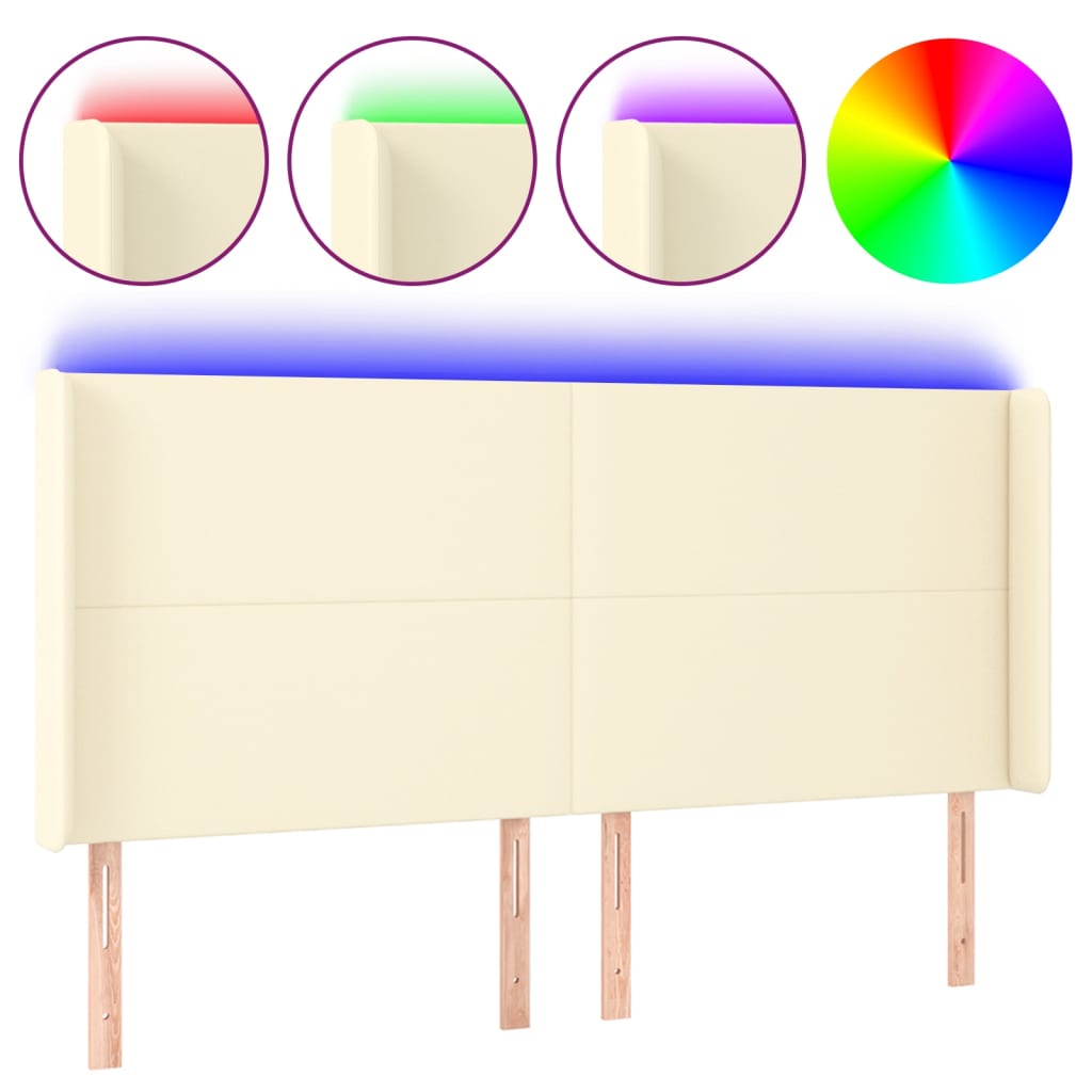 vidaXL Zagłówek do łóżka z LED kremowy 183x16x118/128cm sztuczna skóra