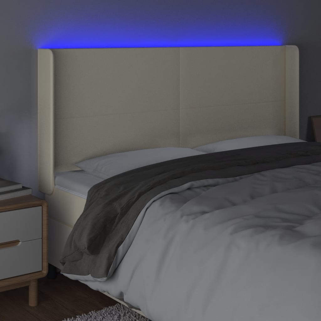 vidaXL Zagłówek do łóżka z LED kremowy 183x16x118/128cm sztuczna skóra