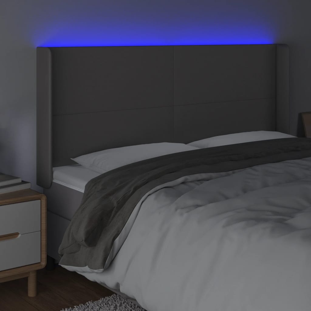 vidaXL Zagłówek do łóżka z LED, szary, 183x16x118/128cm sztuczna skóra