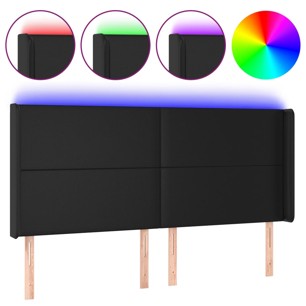vidaXL Zagłówek do łóżka z LED, czarny 203x16x118/128cm sztuczna skóra