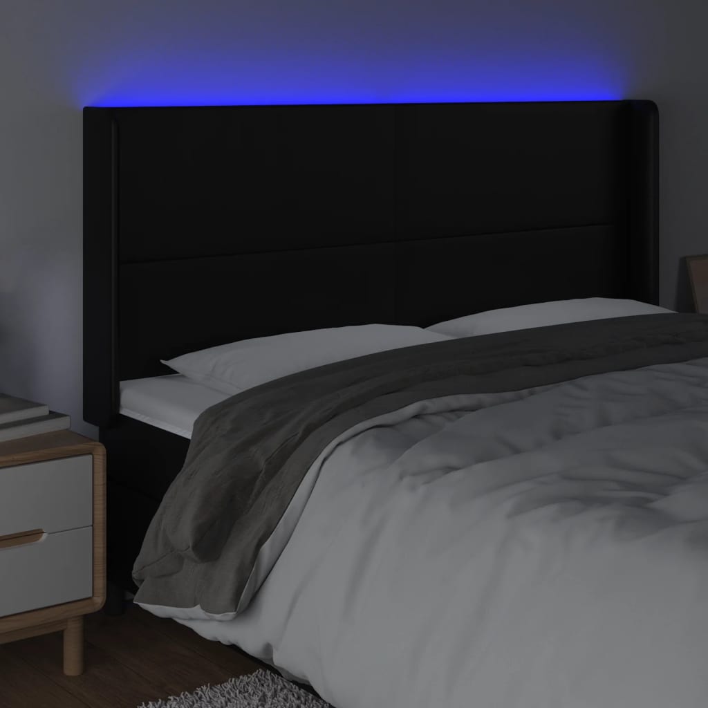 vidaXL Zagłówek do łóżka z LED, czarny 203x16x118/128cm sztuczna skóra