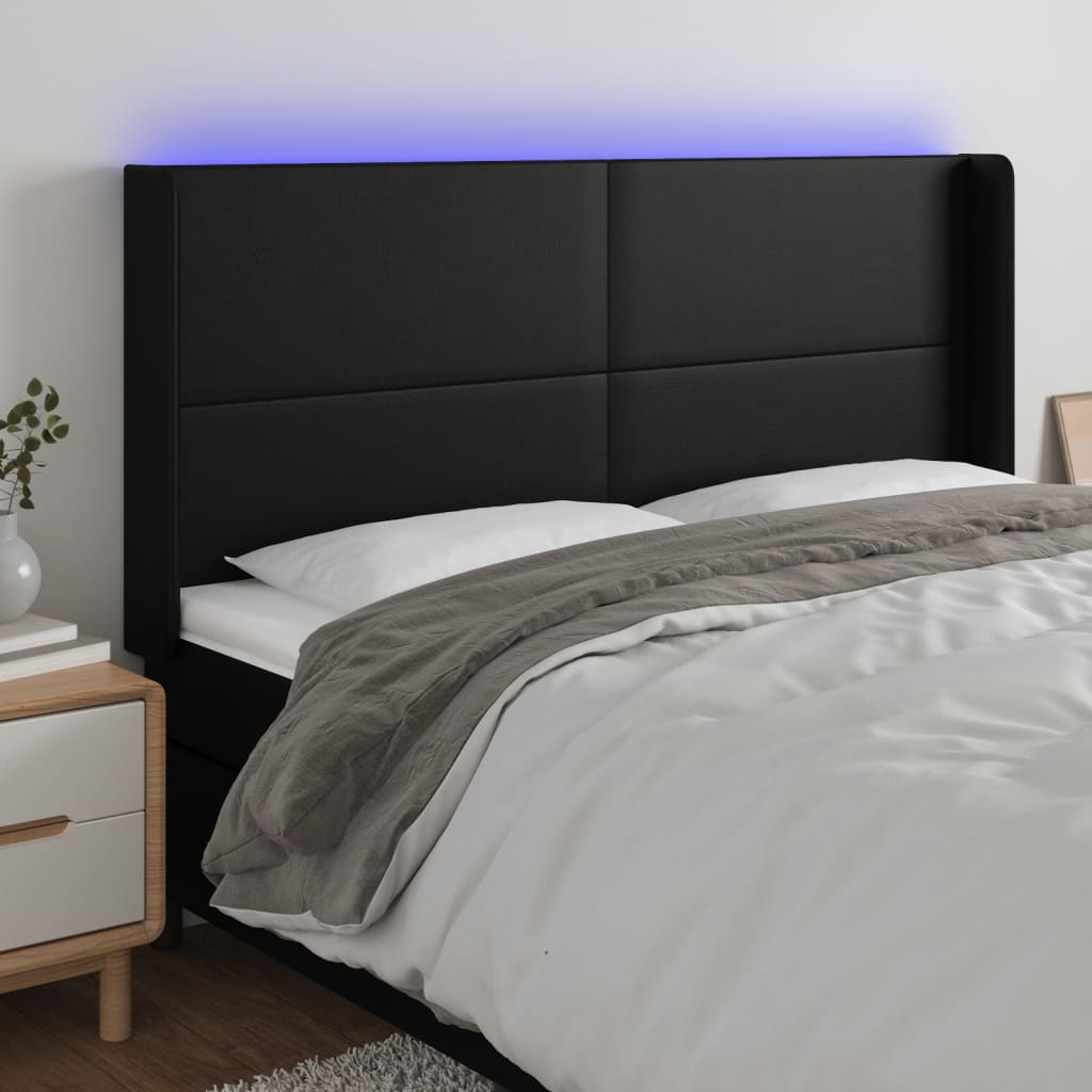 vidaXL Zagłówek do łóżka z LED, czarny 203x16x118/128cm sztuczna skóra