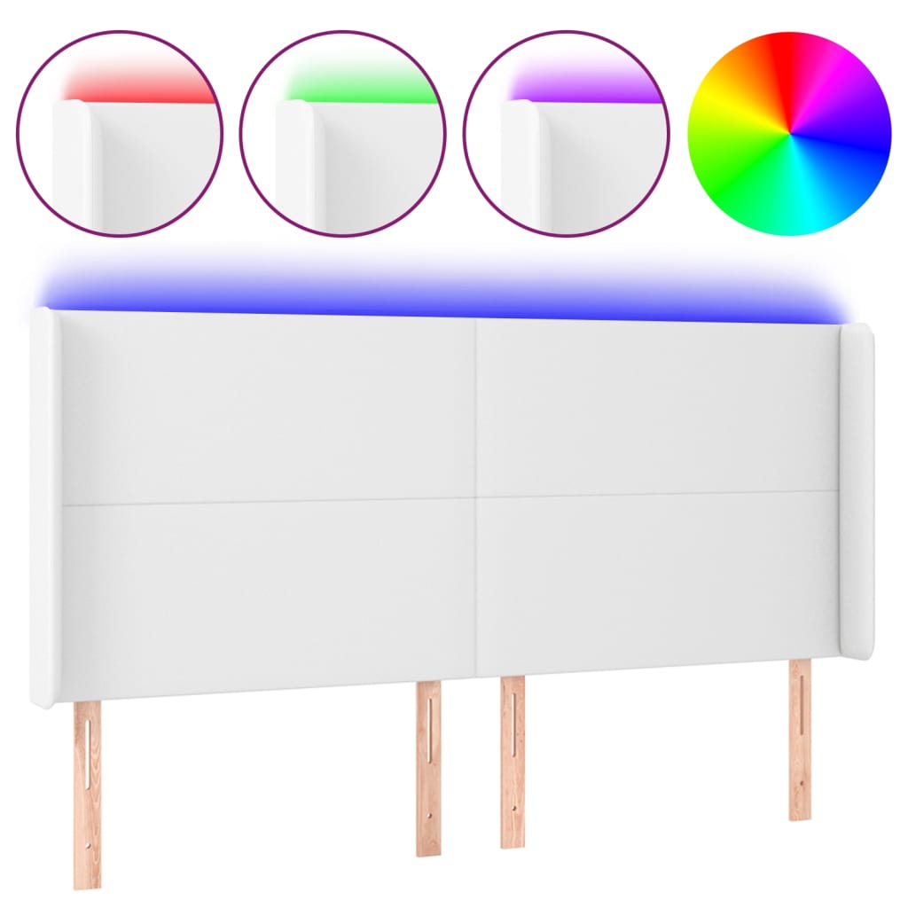 vidaXL Zagłówek do łóżka z LED, biały, 203x16x118/128cm sztuczna skóra