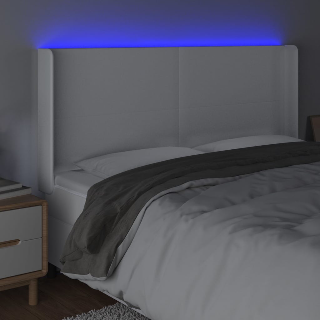 vidaXL Zagłówek do łóżka z LED, biały, 203x16x118/128cm sztuczna skóra