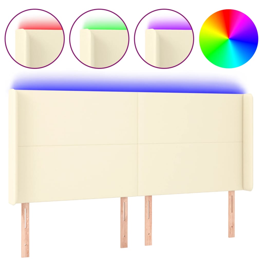 vidaXL Zagłówek do łóżka z LED kremowy 203x16x118/128cm sztuczna skóra