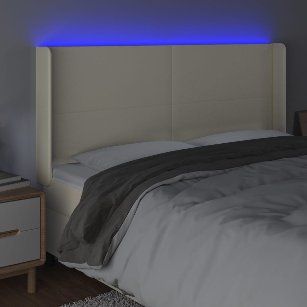 vidaXL Zagłówek do łóżka z LED kremowy 203x16x118/128cm sztuczna skóra